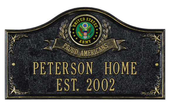 Personalized Service Medallion Plaque.  Made in the USA. Display a personalized message or your address and street name. Custom house sign. Wall mounted plaque