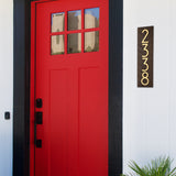 Personalized Cast Metal Address plaque - The Mid-Century Herringbone Vertical Plaque. Made in the USA. BEWARE OF IMPORT IMITATIONS. Display your address Custom house number sign. Measures - 5" x 18.25" x .325"