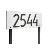Personalized Cast Metal Lawn Mounted Address Sign - The Mid-Century Modern Rectangle Plaque. Made in the USA. BEWARE OF IMPORT IMITATIONS. Display your address Custom house number sign. Measures - 14.5" x 5.5" x .325"