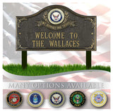 Lawn Mounted, Personalized Service Medallion Plaque.  Made in the USA. Display a personalized message or your address and street name. Custom house sign. Ground mounted sign.