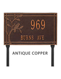 LAWN MOUNTED Woodridge Bird Address Plaque -- 6 SIGN COLORS AVAILABLE, Measures 16.5" x 10" x 0.625" The Lawn stakes are 20" long