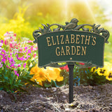 Personalized Cast Metal Yard Plaque - Song Bird Garden Lawn sign. Measures - 14" x 9" x 0.375". 4 Colors Available
