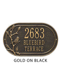 Woodridge Bird, 3 Line Address Plaque -- 7 SIGN COLORS AVAILABLE, Measures 15.5" x 9.5" x 0.375"