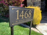 LAWN MOUNTED Stone Address Plaque with Engraved Numbers. Address Sign Made from Solid, Real Stone. Measures 12" x 6" x .375",  4 COLORS, 2 FONTS