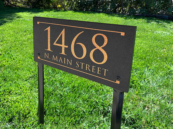 LAWN MOUNTED Stone Address Plaque with Engraved Numbers. Address Sign Made from Solid, Real Stone. Measures 12