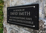 Stone Dedication Plaque with Engraved Text. Display Your Family Name On Solid, Real Stone. Four Colors Available. Ships in 2-3 Days. Measures 12" x 6" x 0.375", 4 colors