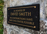 Stone Dedication Plaque with Engraved Text. Display Your Family Name On Solid, Real Stone. Four Colors Available. Ships in 2-3 Days. Measures 12" x 6" x 0.375", 4 colors
