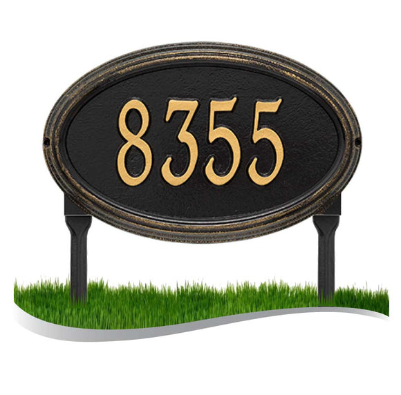 LAWN MOUNTED Concord Oval Address Numbers Plaque -- 6 SIGN COLORS AVAILABLE, Measures 15