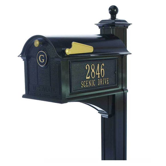 Personalized Whitehall Balmoral Mailbox with Side Address Plaques, Monogram & Post Package -- 3 COLORS AVAILABLE, BOX DIMENSIONS 13.7