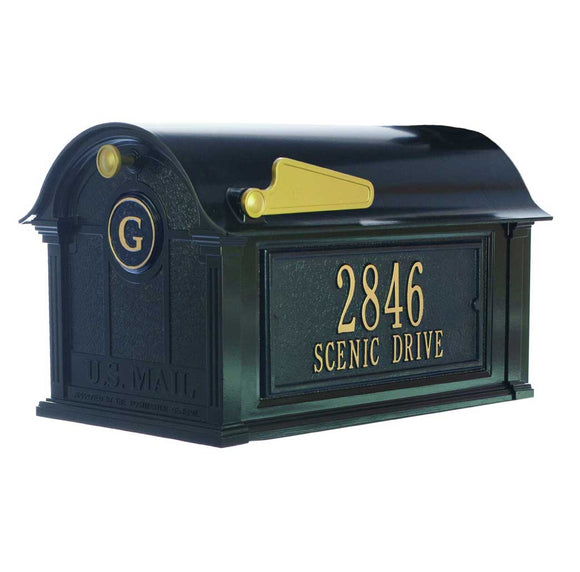 Personalized Whitehall Balmoral Mailbox with Side Address Plaques & Monogram. -- 3 COLORS AVAILABLE, BOX DIMENSIONS 13.7