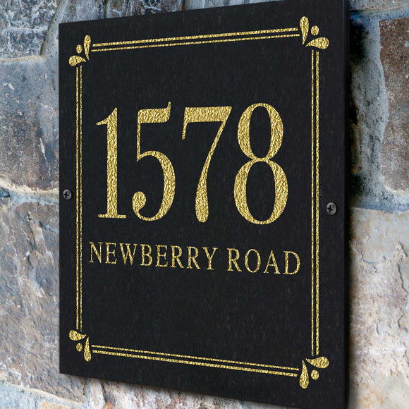 THE SPRING LEAF SQUARE Stone Address Plaque with Engraved Numbers. Address Sign Made from Solid, Real Stone. Measures 12