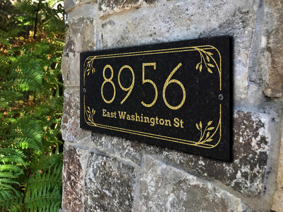 THE BOTANICA Address Plaque with Engraved Numbers. Address Sign Made from Solid, Real Stone. Ships in 2-3 Days. Measures 12