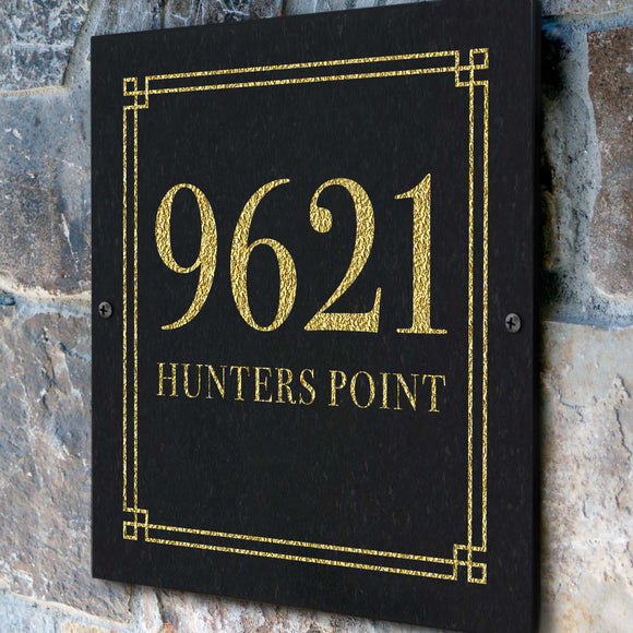 THE WILDER SQUARE Stone Address Plaque with Engraved Numbers. Address Sign Made from Solid, Real Stone. Measures 12