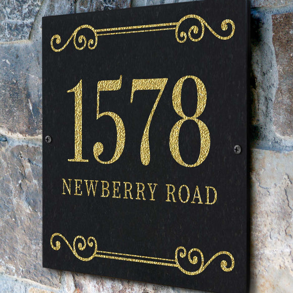 THE VIOLA SQUARE Stone Address Plaque with Engraved Numbers. Address Sign Made from Solid, Real Stone. Measures 12