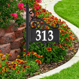 NIGHTBRIGHT-ACANTHUS Black and White Post Address Sign, with 4" reflective numbers