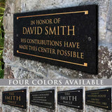 Stone Dedication Plaque with Engraved Text. Display Your Family Name On Solid, Real Stone. Four Colors Available. Ships in 2-3 Days. Measures 12" x 6" x 0.375", 4 colors