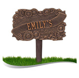 Personalized Cast Metal Yard Plaque - The TLC Garden Lawn Sign. Measures - 10.5" x 6.25" x 0.5".  4 Colors Available.