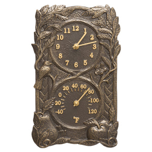 Fruit Bird Indoor Outdoor Wall Clock & Thermometer Made from Solid cast Aluminum