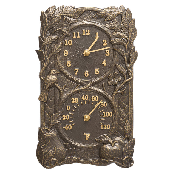 Fruit Bird Indoor Outdoor Wall Clock & Thermometer Made from Solid cast Aluminum