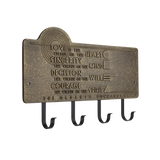 Frank Lloyd Wright Organic Commandments 4-Hook Plaque, Cast Aluminum Wall Key Holder Rack, Entryway Organizer with Hooks, Made in USA