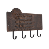 Frank Lloyd Wright Organic Commandments 4-Hook Plaque, Cast Aluminum Wall Key Holder Rack, Entryway Organizer with Hooks, Made in USA