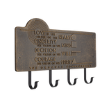 Frank Lloyd Wright Organic Commandments 4-Hook Plaque, Cast Aluminum Wall Key Holder Rack, Entryway Organizer with Hooks, Made in USA