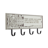 Frank Lloyd Wright Water Lilies Study Nature 4-Hook Plaque, Cast Aluminum Wall Coat Rack, Entryway Key Holder Organizer, Made in USA