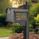 Whitehall Frank Lloyd Wright Balmoral Mailbox & Post Package with Personalized Side Plates, Monogram, Bracket & Finial, Cast Aluminum Decorative Mailbox, Post Mount