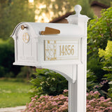 Whitehall Frank Lloyd Wright Balmoral Mailbox & Post Package with Personalized Side Plates, Monogram, Bracket & Finial, Cast Aluminum Decorative Mailbox, Post Mount