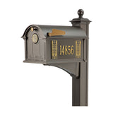 Whitehall Frank Lloyd Wright Balmoral Mailbox & Post Package with Personalized Side Plates, Monogram, Bracket & Finial, Cast Aluminum Decorative Mailbox, Post Mount
