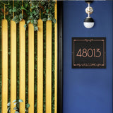 Frank Lloyd Wright Eagle Feather Welcome Granite Address Plaque, Personalized House Numbers Sign, 12 x 12 Inch Wall Mount, Black Granite, Made in USA