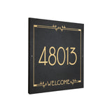 Frank Lloyd Wright Eagle Feather Welcome Granite Address Plaque, Personalized House Numbers Sign, 12 x 12 Inch Wall Mount, Black Granite, Made in USA