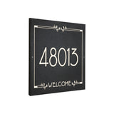Frank Lloyd Wright Eagle Feather Welcome Granite Address Plaque, Personalized House Numbers Sign, 12 x 12 Inch Wall Mount, Black Granite, Made in USA