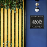 Frank Lloyd Wright Eagle Feather Welcome Granite Address Plaque, Personalized House Numbers Sign, 12 x 12 Inch Wall Mount, Black Granite, Made in USA