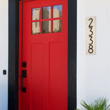 Personalized Cast Metal Address plaque - The Mid-Century Herringbone Vertical Plaque. Made in the USA. BEWARE OF IMPORT IMITATIONS. Display your address Custom house number sign. Measures - 5" x 18.25" x .325"