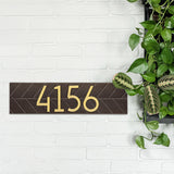 Personalized Cast Metal Address plaque - The Mid-Century Modern Herringbone Horizontal Plaque. Made in the USA. BEWARE OF IMPORT IMITATIONS. Display your address Custom house number sign. Measures - 5" x 18.25" x .325"