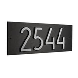 Personalized Cast Metal Address plaque - The Mid-Century Modern Rectangle Plaque. Made in the USA. BEWARE OF IMPORT IMITATIONS. Display your address Custom house number sign. Measures - 14.5" x 5.5" x .325"