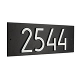 Personalized Cast Metal Address plaque - The Mid-Century Modern Rectangle Plaque. Made in the USA. BEWARE OF IMPORT IMITATIONS. Display your address Custom house number sign. Measures - 14.5" x 5.5" x .325"