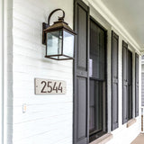 Personalized Cast Metal Address plaque - The Mid-Century Modern Rectangle Plaque. Made in the USA. BEWARE OF IMPORT IMITATIONS. Display your address Custom house number sign. Measures - 14.5" x 5.5" x .325"