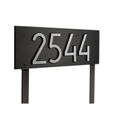 Personalized Cast Metal Lawn Mounted Address Sign - The Mid-Century Modern Rectangle Plaque. Made in the USA. BEWARE OF IMPORT IMITATIONS. Display your address Custom house number sign. Measures - 14.5" x 5.5" x .325"