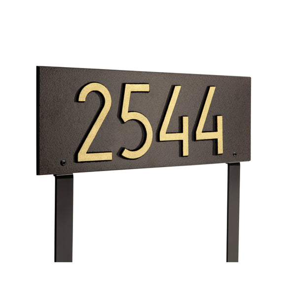 Personalized Cast Metal Lawn Mounted Address Sign - The Mid-Century Modern Rectangle Plaque. Made in the USA. BEWARE OF IMPORT IMITATIONS. Display your address Custom house number sign. Measures - 14.5