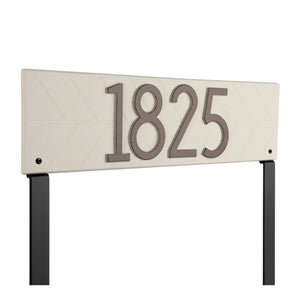 Personalized Cast Metal, Lawn Mounted Address Sign - The Mid-Century Modern Herringbone Horizontal Plaque. Made in the USA. BEWARE OF IMPORT IMITATIONS. Display your address Custom house number sign. Measures - 18.25" x 5" x .325"