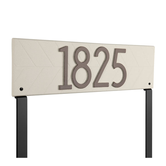 Personalized Cast Metal, Lawn Mounted Address Sign - The Mid-Century Modern Herringbone Horizontal Plaque. Made in the USA. BEWARE OF IMPORT IMITATIONS. Display your address Custom house number sign. Measures - 18.25