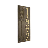 Frank Lloyd Wright Tree of Life Modern Vertical Personalized Address Plaque, Cast Aluminum House Numbers Sign, Black/Gold, Outdoor Wall Mounted Vertical Address Sign, Made in USA