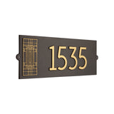 Frank Lloyd Wright Oak Park Modern Personalized Address Plaque, Cast Aluminum House Numbers Sign, Black/Gold, Wall Mounted Outdoor Address Sign, 17 x 6.625 Inch, Made in USA