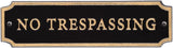 “No Trespassing” Cut Corner Cast Aluminum Door Sign – 7.5” x 2” – Gold on Black – Durable Weather-Resistant Plaque – Made in USA