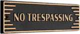 Art Deco “No Trespassing” Sign - Cast Aluminum Door or Gate Plaque, Weather-Resistant Metal Security Sign, Decorative Wall Mount, Made in USA