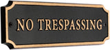 “No Trespassing” Cut Corner Cast Aluminum Door Sign – 7.5” x 2” – Gold on Black – Durable Weather-Resistant Plaque – Made in USA