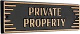 Private Property Sign – Art Deco Cast Aluminum Door Plaque, 7.5” x 2”, Gold on Black, Durable Metal Door or Gate Sign, Made in USA