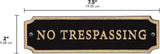 “No Trespassing” Cut Corner Cast Aluminum Door Sign – 7.5” x 2” – Gold on Black – Durable Weather-Resistant Plaque – Made in USA